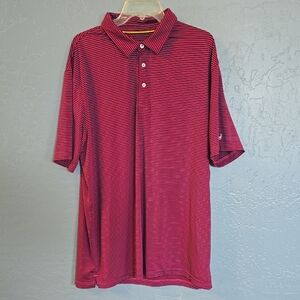 Michael Rouen Performance Golf Men's Pink Navy Striped Polo Shirt